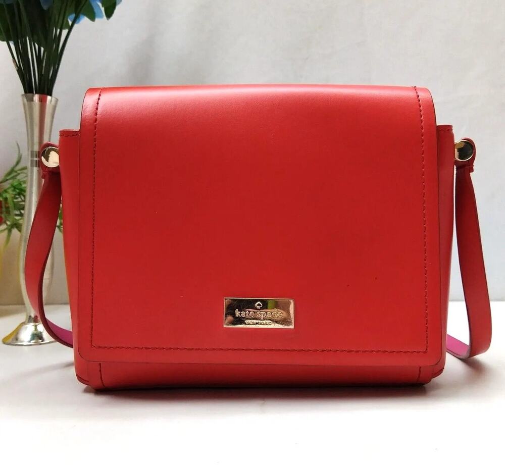 Kate Spade New York Red Pink Leather Flap Closure Crossbody Bag